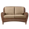 Hampton Bay Beacon Park Brown Wicker Outdoor Patio Loveseat with Standard Toffee Tan Cushions