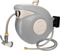 Twinkle Star Retractable Hose Reel, 98.5+6.6 FT 1/2 Garden Hose Reel with 9 Pattern Nozzle, Any Length Lock Heavy Duty, Auto Rewind Slow Return System, Wall Mounted 180 Degree Pivot Swivel Bracket