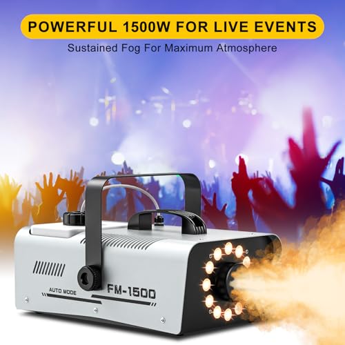 Fog Machine Outdoor Halloween, 1500W 20000CFM Smoke Machine with LED Lights, 2L Tank, 13 Colors & 4 Light Modes, Dual Wireless Remotes, Ideal for Indoor Parties, Stages, Weddings, DJ, Events