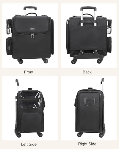 Relavel Rolling Makeup Train Case, Hairstylist Traveling Bag with 4 Wheels, Heat Insulation Full Layer, Adjustable Dividers, Hair Tools and Cosmetics Storage Organizer Trolley Suitcase Makeup Cart
