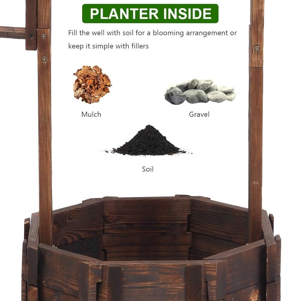Outdoor Reinforced and Anticorrosive Wooden Wishing Well Flowerpot Multi Color Country Wood Handmade