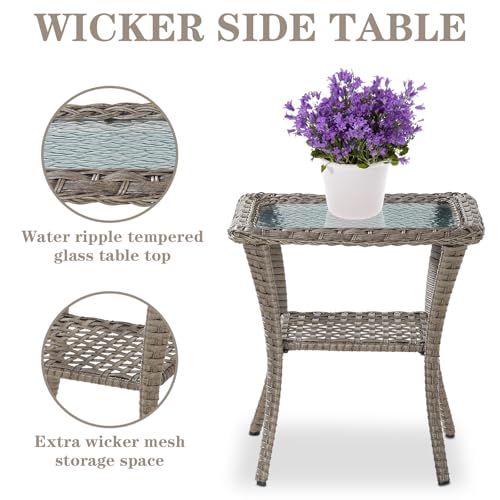 Patio Wicker Chairs Swivel Rocker - Outdoor Swivel Rocking Chairs Set of 2 with Rattan Side Table, Patio Swivel Glider Chair 3 Piece Patio Furniture Sets for Deck Porch Pool Brown/Blue