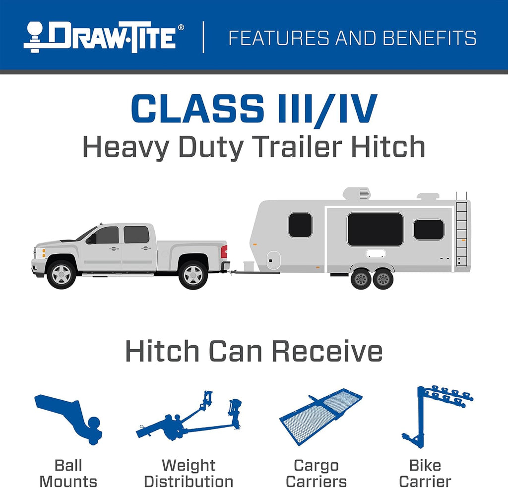 Draw-Tite 76016 Class 4 Trailer Hitch, 2 Inch Receiver, Black, Compatible with 2014-2018 Chevrolet Silverado 1500, 2014-2018 GMC Sierra 1500