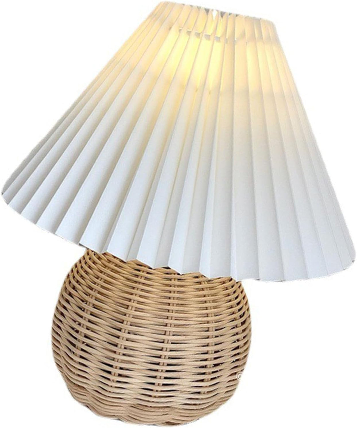 Table Lamp Rattan Pleated Aesthetic Vintage Lamp Bedside Nightstand Mini Lamp for Bedroom Living Room Side Table