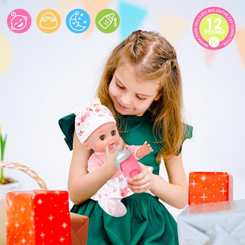 Baby Doll Toys Set, 14 Doll Toys, 25Pcs Dolls Care Toy Playset, Toddlers Toy Doll Set Incl Cradle Crib, High Chair, Milk Bottle, Pacifier, Diaper, Baby Gift for Age 3 4 5 6+ Years Old Girls Boys