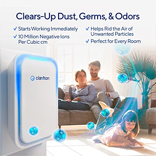 Clarifion - Negative Ion Generator with Highest Output (10 Pack) Filterless Mobile Ionizer & Travel Air Purifier, Plug in, Eliminates: Pollutants, Allergens, Germs, Smoke, Bacteria, Pet Dander & More