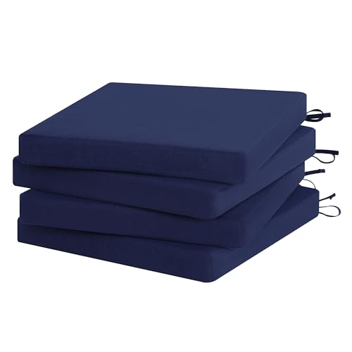 Favoyard Outdoor Chair Cushion Set of 4 Rainproof & Color Fade Resistant 19 x 19 x 2 in Square Corner Patio Furniture Cushions with Waterproof Hidden Zipper Attach Ties for Dining Table Chairs Seats
