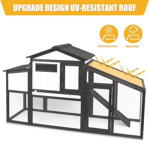Chicken Coop and Run, Two Story Rabbit Hutch Indoor Outdoor, Wooden Hen House with Nesting Box Rabbit Cage, Ramp, Deep No Leak Pull Out Tray, for Chick, Bunny(Black)