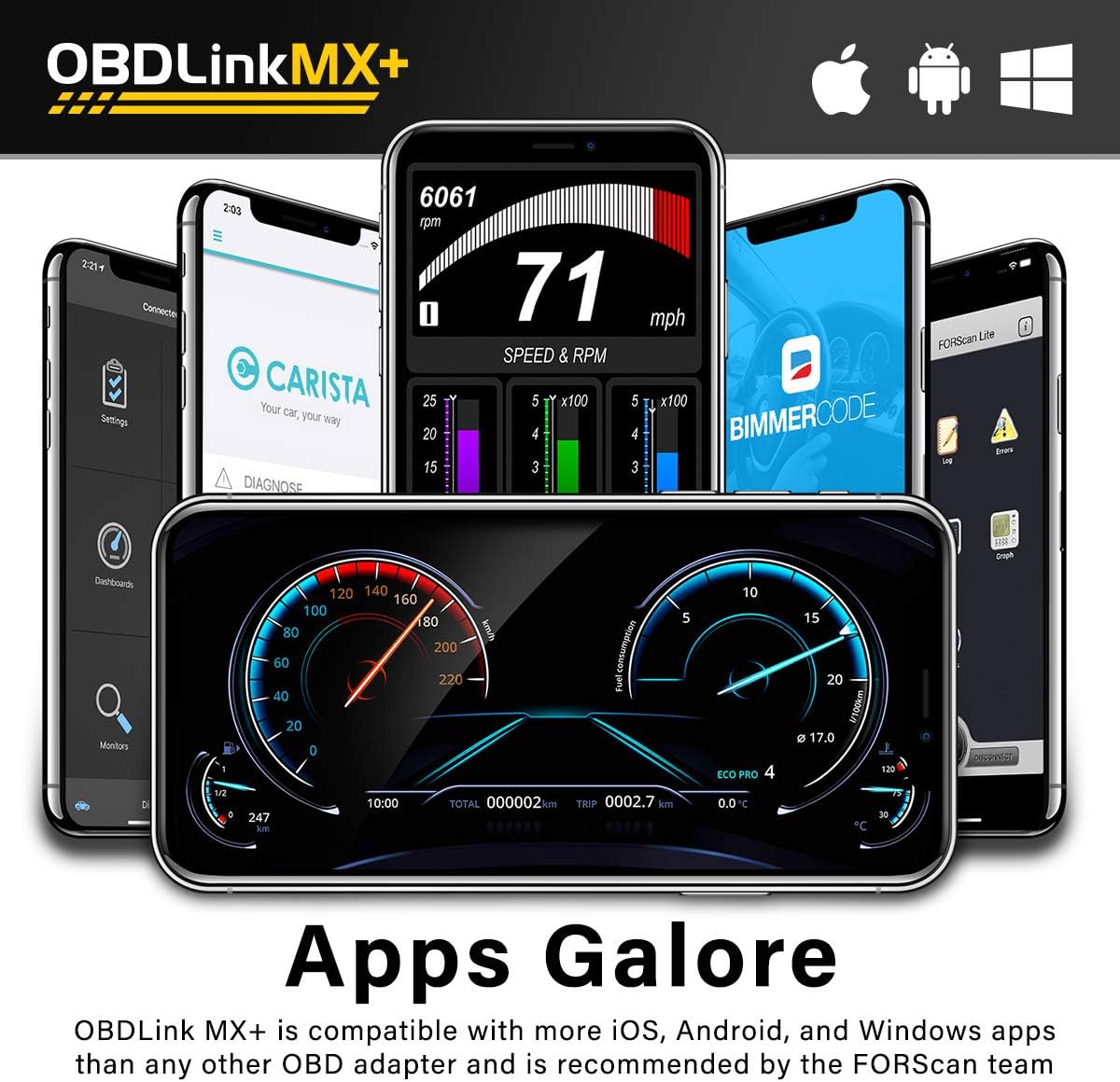 OBDLink MX+ OBD2 Bluetooth Scanner for iPhone, Android, and Windows