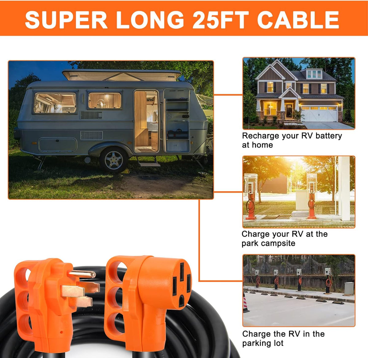 OPL5 50 Amp 25 Feet RV Power Extension Cord, Heavy Duty 14-50P to 14-50R Plug Receptacle Connector with Grip Handle 6AWG3C+8AWG1C, ETL Listed for RV Camper (50Amp to 50Amp 25FT)