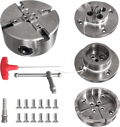 4 Inch Wood Lathe Chuck Set 1 x 8 tpi, Self Centering 4 Jaw Wood Turning Chuck