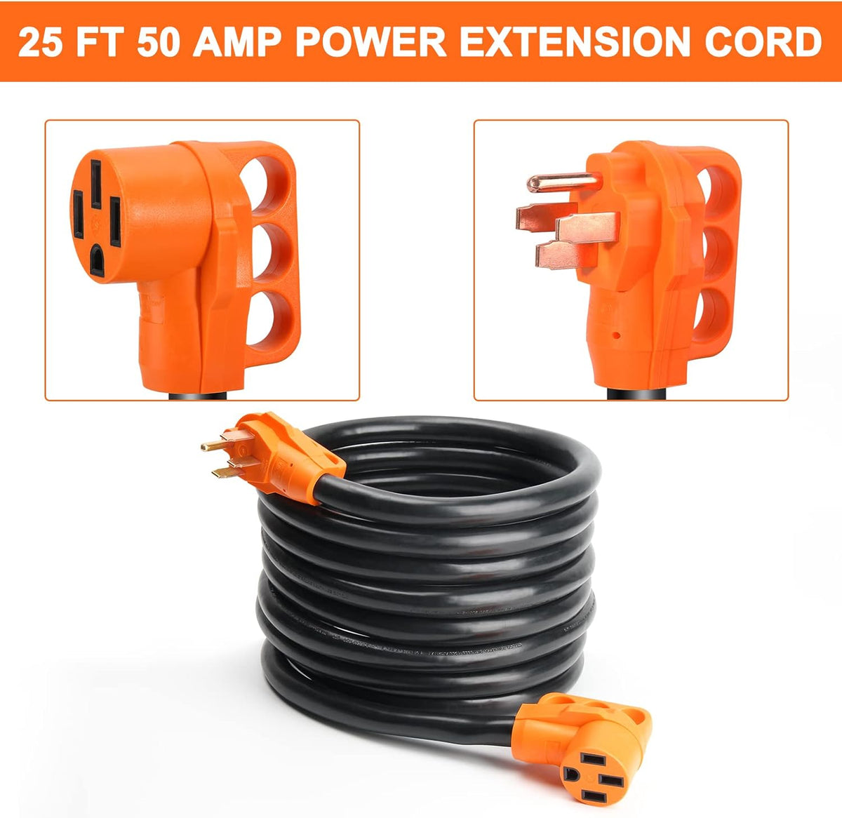 OPL5 50 Amp 25 Feet RV Power Extension Cord, Heavy Duty 14-50P to 14-50R Plug Receptacle Connector with Grip Handle 6AWG3C+8AWG1C, ETL Listed for RV Camper (50Amp to 50Amp 25FT)