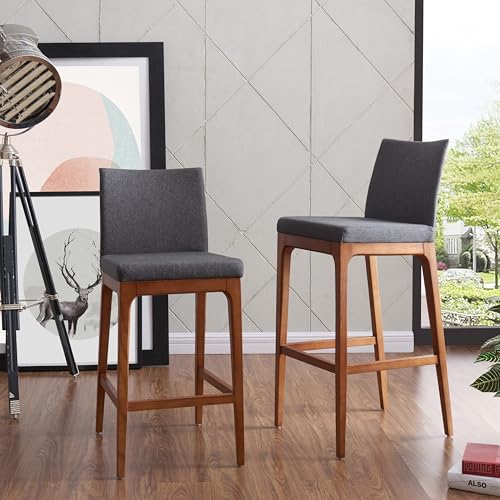 New Pacific Direct Devon PU Leather Counter stool,Walnut Brown Legs,Antique Gray,Set of 2