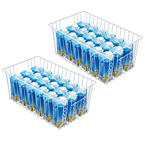 Freezer Wire Baskets, Kitchen Storage Organizer Bins for Chest and Upright Freezer, Refrigerator Dividers Containers with Handles - Pearl White (3)