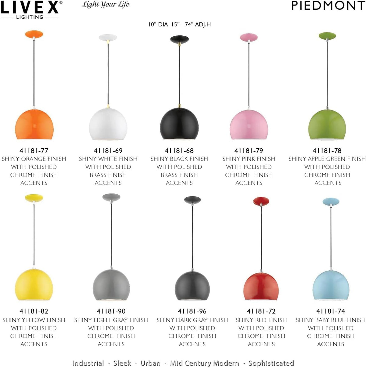 Livex Lighting Piedmont - 1 Light Globe Pendant in Industrial Style-15 Inches Tall and 10 Inches Wide-Shiny Light Gray/Polished Chrome