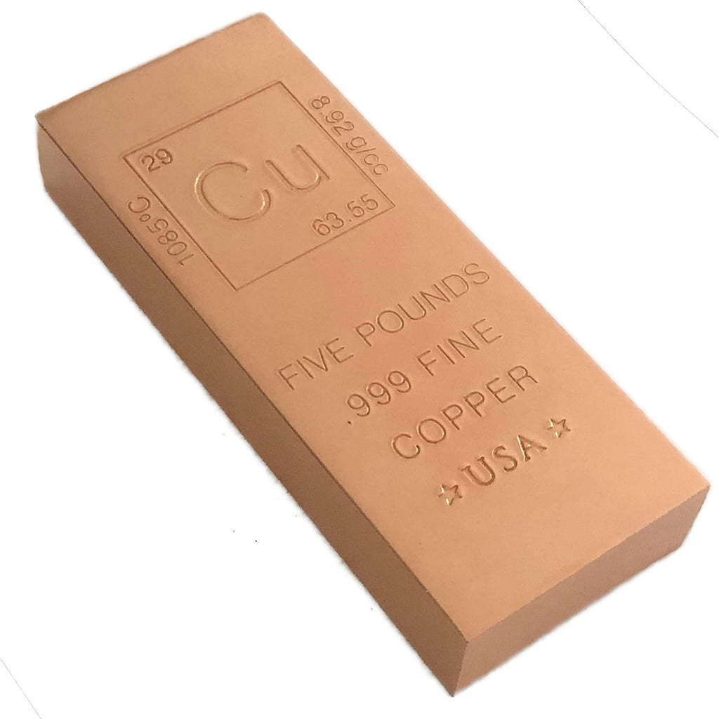 Unique Metals 5 Pound Copper Bar Bullion with Element Design - .999 Pure Pack of 2