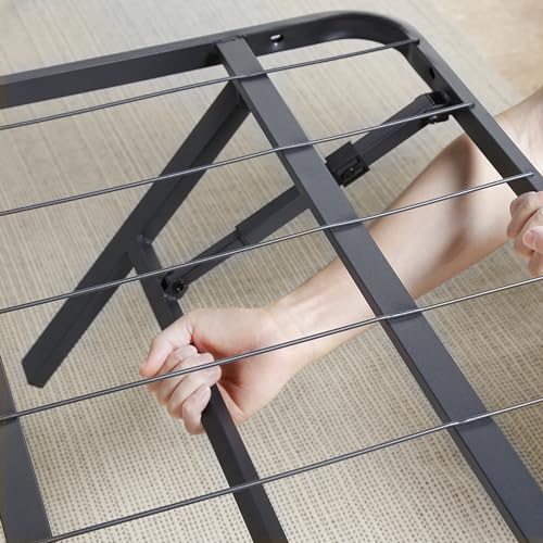 PrimaSleep 18 Inch Tall Heavy Duty Steel Slat Bed Frame/Anti-Slip Support/Easy Assembly Mattress Foundation/No Noise/No Box Spring Needed/Full/Black
