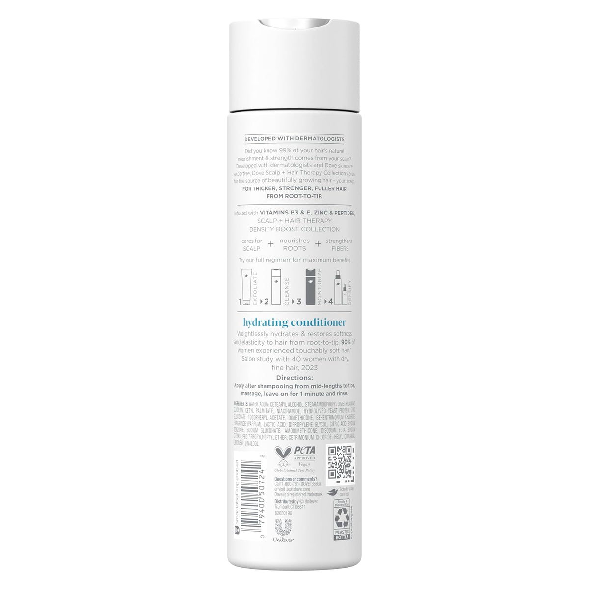 Dove Density Boost Hydrating Conditioner Scalp + Hair Therapy for dry hair, with Vitamin B3, Zinc and 0% sulfates, 9.25 oz