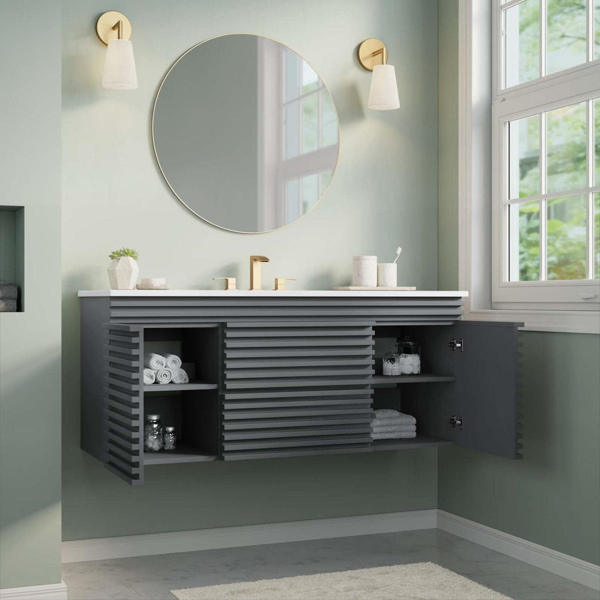 Modway Render 48 MDF and Particleboard Wall-Mount Bathroom Vanity - Gray/White