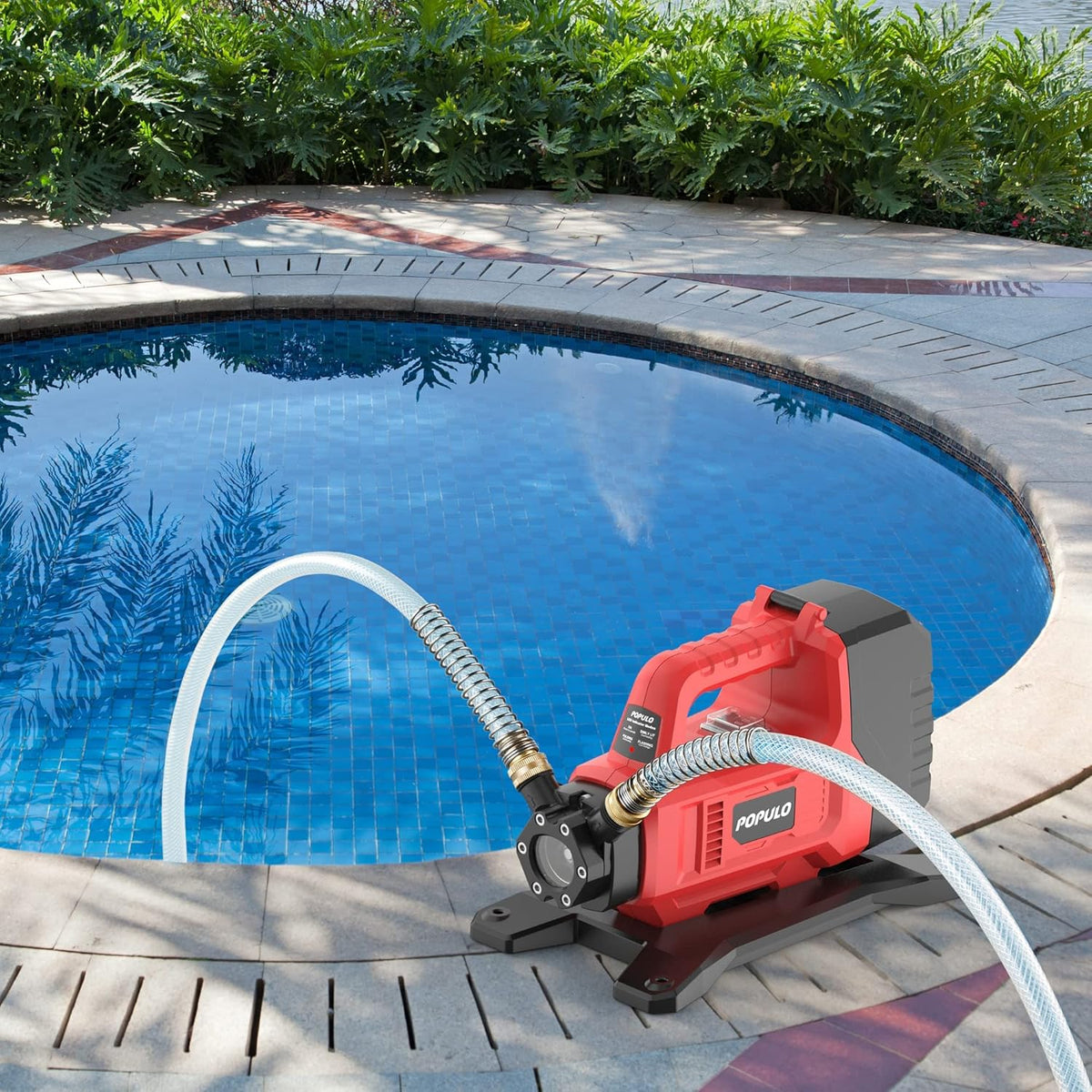 POPULO Hybrid Water Transfer Pump, 120VAC or 20VDC 4Ah 325GPH 45ft Portable Electric Utility Pump, Electric Cordless Water Pump for Home, Pool, RV with 3/4 Garden Hose Thread and Suction Filter