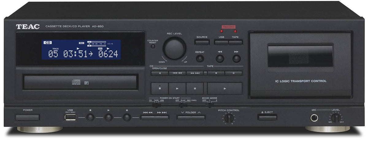 Teac Cassette and CD Player with USB Recorder and Mic Input Ad-850