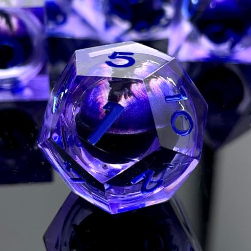 Sharp Edge Resin DND Dice Set Handmade Quicksand Liquid 7 Pcs Polyhedral RPG Dice with Box for Dungeons and Dragons Gifts D and D Role Playing Dice Games (Styles 12 Quicksand Blue)