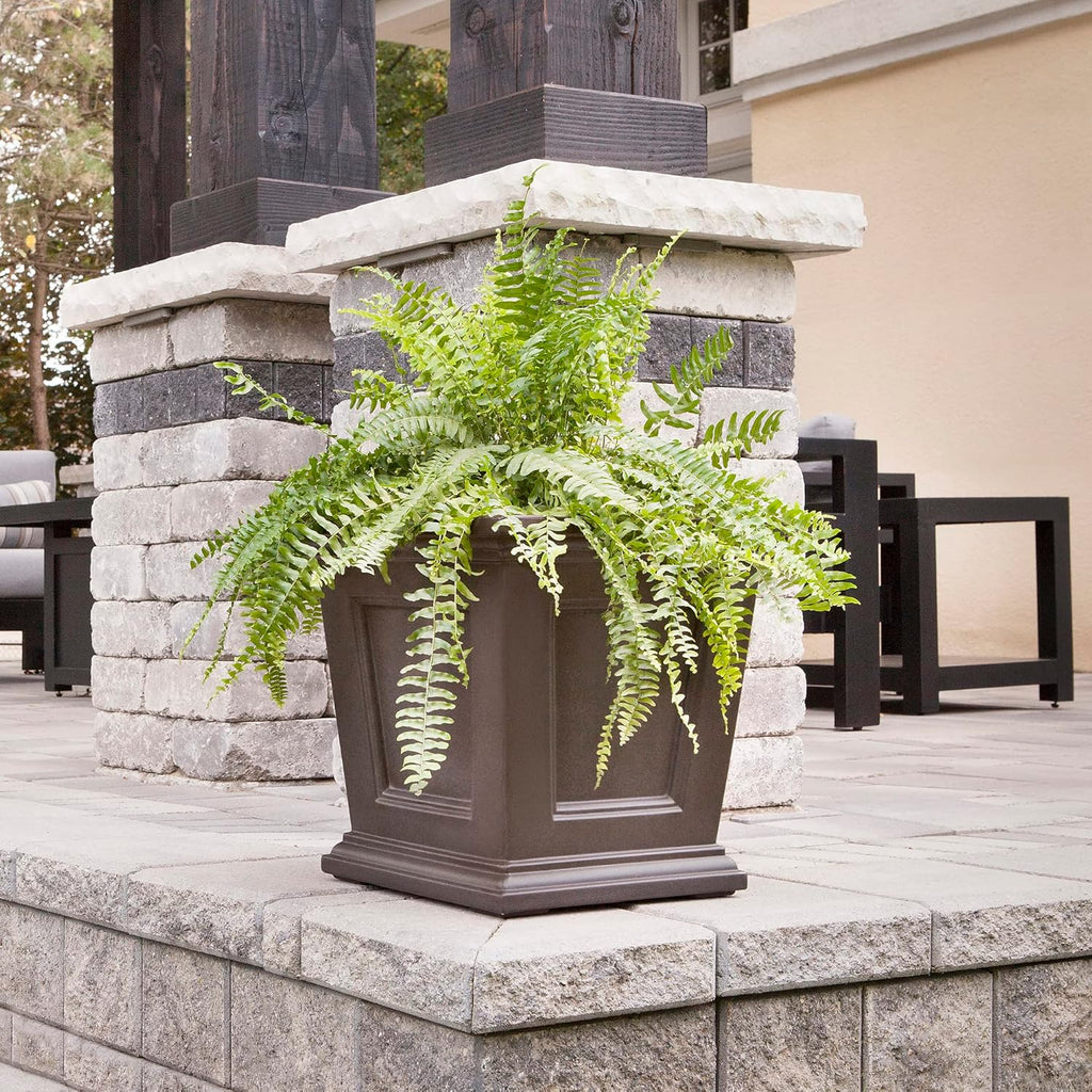 Mayne Fairfield 16in Square Planter - Espresso - Durable Self Watering Resnin Planter (5887-ES)