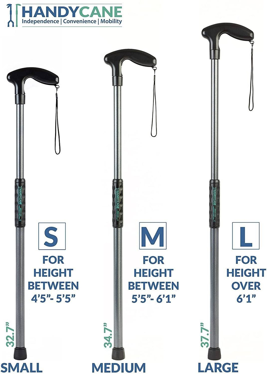 Handy Cane All-in-One Walking Aid with Built-In Reacher Grabber-Small