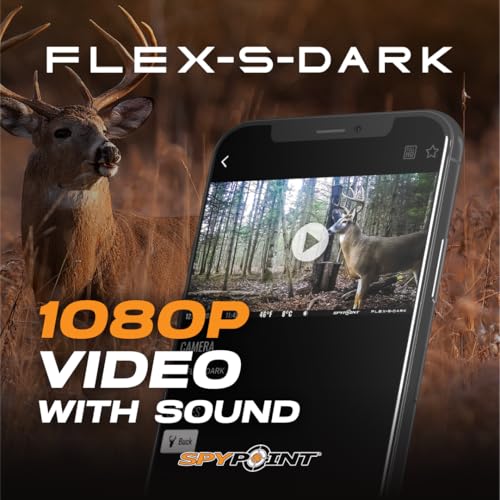 SPYPOINT Flex-S-Dark Solar Cellular Trail Camera ?C Built-in Solar Panel, 40MP Photos, 1080p Videos + Sound, No-Glow Game Camera, Night Vision, Motion Activated Trail Cam
