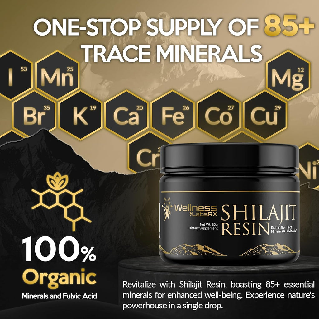 Shilajit Pure Himalayan Organic Shilajit Resin - Himalayan Shilajit Supplement- Maximum Potency and Pure Shilajit for Men, Gold Grade Natural Shilajit with 85+ Trace Minerals and Fulvic Acid - 60g