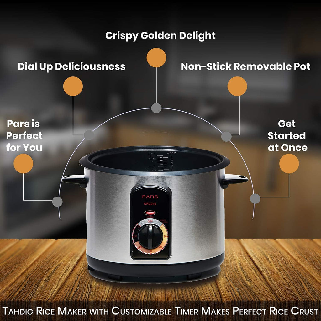 Pars Automatic Persian Rice Cooker - Tahdig Rice Maker Perfect Rice Crust, 10 Cup