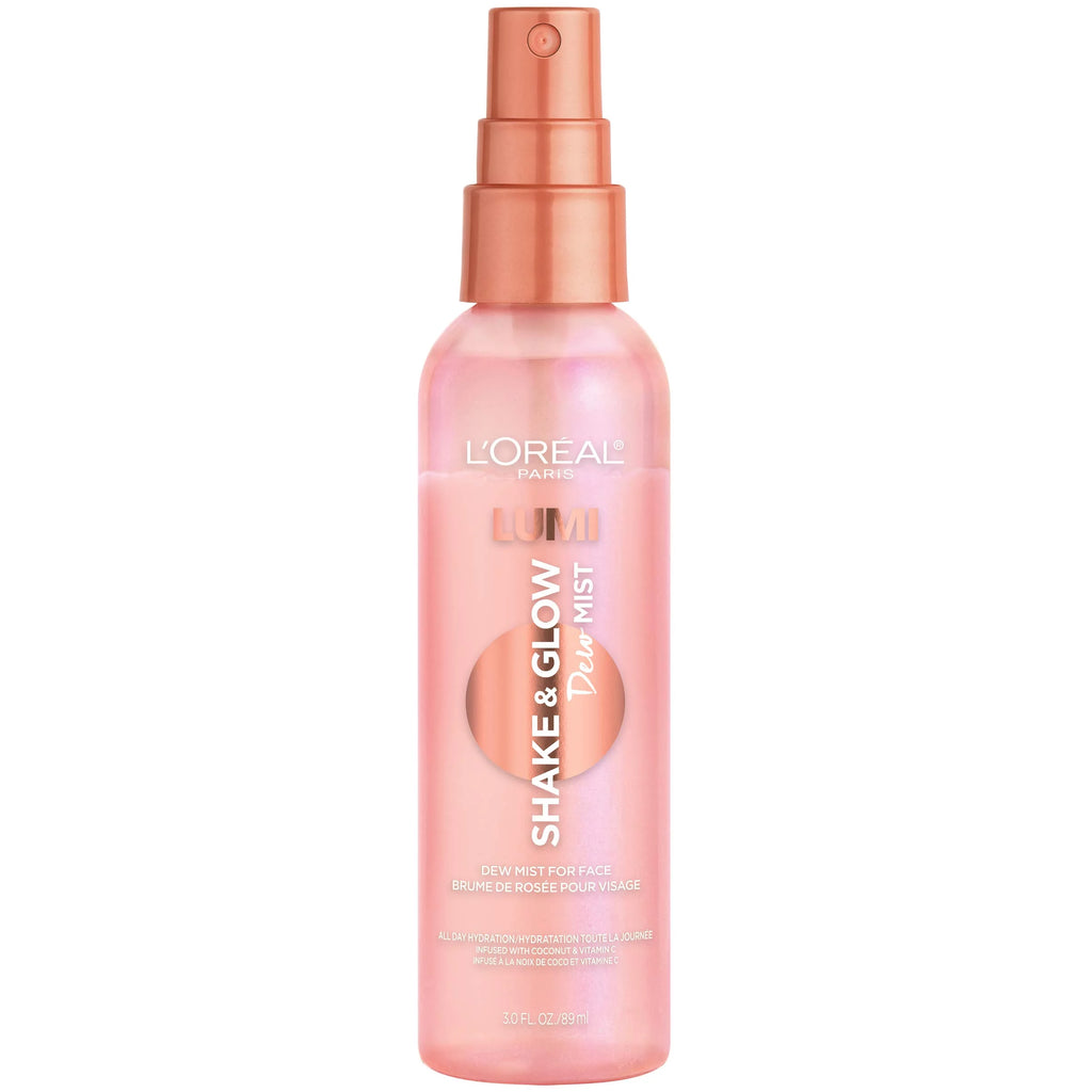 L,Oreal Paris Makeup Lumi Shake And Glow Dew Mist, Hydrating And Soothing Face Mist, Prep And Set Makeup, Energizes Skin With A Healthy Boost Of Hydration, Natural Finish, 3 Fl; Oz.