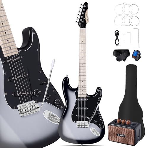 Leo Jaymz 39 Full Size ST Style Electric Guitar Starter Kit with SSH Pickup, 5W Portable Amp, Tuner, Gig Bag, Strap & Accessories (Violet Ocean)