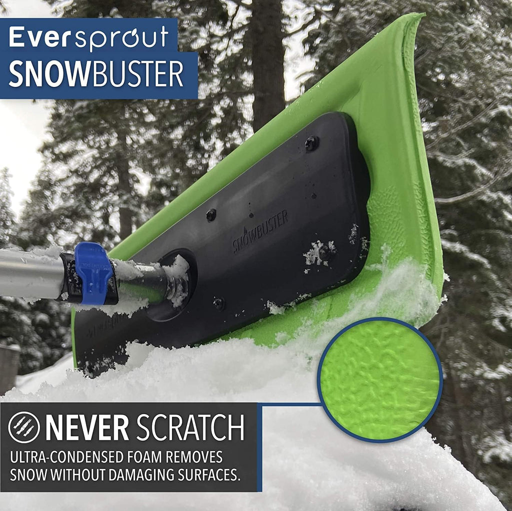 EVERSPROUT Never-Scratch SnowBuster 7-to-24 Foot (Up to 30 Ft Standing Reach) | Pre-Assembled Extendable Roof Rake for Snow Removal | Heavy-Duty Aluminum, Soft Foam Pad | Exclusive Push/Pull Design