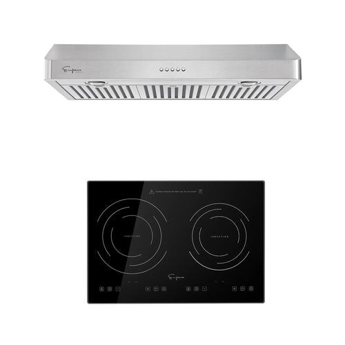 2 Piece Kitchen Appliances Packages Including Portable 2 Heating Elments Induction Cooktop and 30 Under Cabinet Range Hood